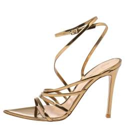 Pre Owned Gianvito Rossi Gold Patent Leather Eclypse Strappy Sandals Size 38
