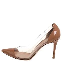 Pre Owned Gianvito Rossi Nude Beige Leather and PVC Plexi Pointed Toe Pumps Size 40