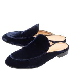 Pre Owned Gianvito Rossi Blue Velvet Palau Slip On Mules Size 36.5