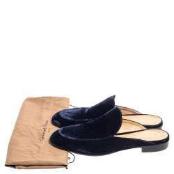 Pre Owned Gianvito Rossi Blue Velvet Palau Slip On Mules Size 36.5