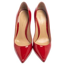 Pre Owned Gianvito Rossi Red Patent Leather Pointed Toe Pumps Size 37.5
