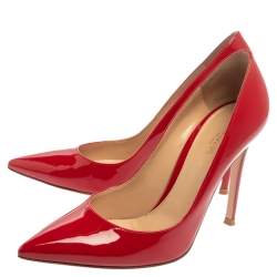 Pre Owned Gianvito Rossi Red Patent Leather Pointed Toe Pumps Size 37.5