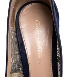 Pre Owned Gianvito Rossi Blue Suede And Lace Pointed Toe Pumps Size 37