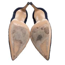 Pre Owned Gianvito Rossi Blue Suede And Lace Pointed Toe Pumps Size 37