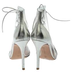 Pre Owned Gianvito Rossi Metallic Silver Leather and PVC Icon Ankle Boots Size 39.5