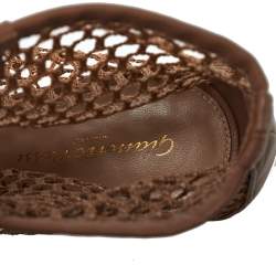 Pre Owned Gianvito Rossi Beige Mesh And Leather Helena Lace Up Crochet Booties Size 39