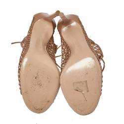 Pre Owned Gianvito Rossi Beige Mesh And Leather Helena Lace Up Crochet Booties Size 39