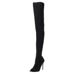 Pre Owned Gianvito Rossi Black Stretch Fabric Knee High Boots Size  37
