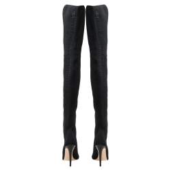 Pre Owned Gianvito Rossi Black Stretch Fabric Knee High Boots Size  37
