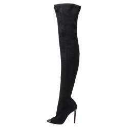 Pre Owned Gianvito Rossi Black Stretch Fabric Knee High Boots Size  37
