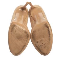 Pre Owned Gianvito Rossi Beige Suede V Neck Peep Toe Booties Size 39