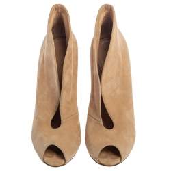 Pre Owned Gianvito Rossi Beige Suede V Neck Peep Toe Booties Size 39