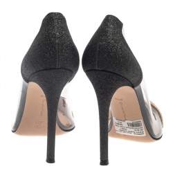 Pre Owned Gianvito Rossi White/Black Pvc And Glitter Plexi Pumps Size 37.5