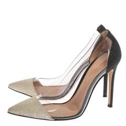 Pre Owned Gianvito Rossi White/Black Pvc And Glitter Plexi Pumps Size 37.5