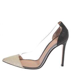 Pre Owned Gianvito Rossi White/Black Pvc And Glitter Plexi Pumps Size 37.5