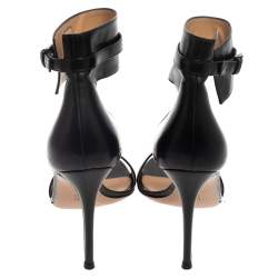 Pre Owned Gianvito Rossi Black Leather Ankle Strap  Open Toe Sandals Size 37