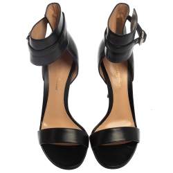 Pre Owned Gianvito Rossi Black Leather Ankle Strap  Open Toe Sandals Size 37
