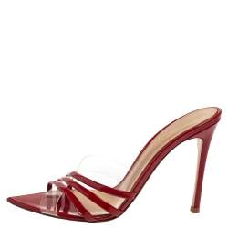 Pre Owned Gianvito Rossi Red Patent Leather and PVC Slide Sandals Size 37.5