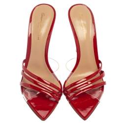 Pre Owned Gianvito Rossi Red Patent Leather and PVC Slide Sandals Size 37.5