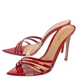 Pre Owned Gianvito Rossi Red Patent Leather and PVC Slide Sandals Size 37.5