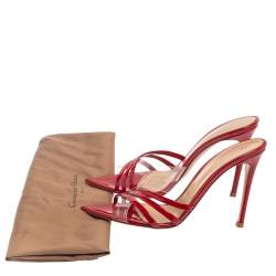 Pre Owned Gianvito Rossi Red Patent Leather and PVC Slide Sandals Size 37.5