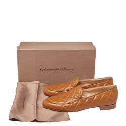 Gianvito Rossi Tan Quilted Leather Marcel Driver Loafers Size 39