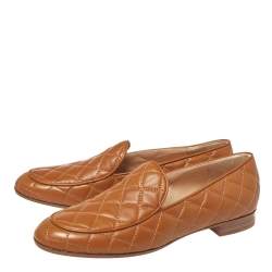 Pre Owned Gianvito Rossi Tan Quilted Leather Marcel Driver Loafers Size 39