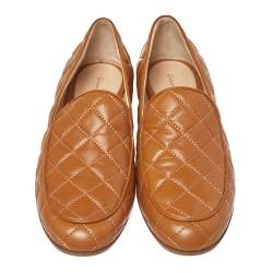 Pre Owned Gianvito Rossi Tan Quilted Leather Marcel Driver Loafers Size 39