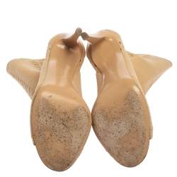 Pre Owned Gianvito Rossi Beige Knit Fabric Vires Peep Toe Ankle Boots Size 38.5