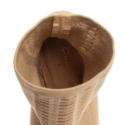 Pre Owned Gianvito Rossi Beige Knit Fabric Vires Peep Toe Ankle Boots Size 38.5