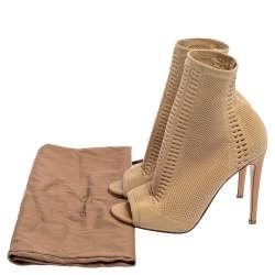 Pre Owned Gianvito Rossi Beige Knit Fabric Vires Peep Toe Ankle Boots Size 38.5