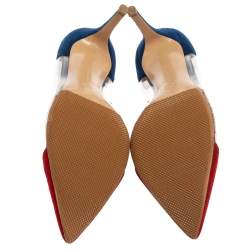 Pre Owned Gianvito Rossi Red/Blue Suede Leather And PVC Plexi Pointed Toe Pumps Size 38.5