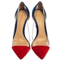 Pre Owned Gianvito Rossi Red/Blue Suede Leather And PVC Plexi Pointed Toe Pumps Size 38.5