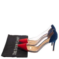 Pre Owned Gianvito Rossi Red/Blue Suede Leather And PVC Plexi Pointed Toe Pumps Size 38.5