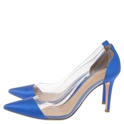 Pre Owned Gianvito Rossi Blue Satin And PVC Plexi Pointed Toe Pumps Size 38