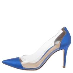 Pre Owned Gianvito Rossi Blue Satin And PVC Plexi Pointed Toe Pumps Size 38
