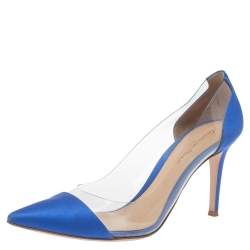 Pre Owned Gianvito Rossi Blue Satin And PVC Plexi Pointed Toe Pumps Size 38