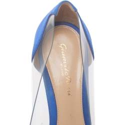 Pre Owned Gianvito Rossi Blue Satin And PVC Plexi Pointed Toe Pumps Size 38