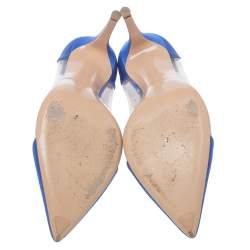 Pre Owned Gianvito Rossi Blue Satin And PVC Plexi Pointed Toe Pumps Size 38