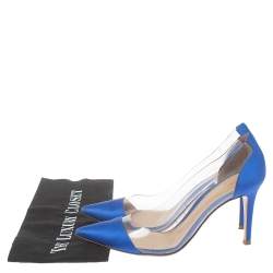 Pre Owned Gianvito Rossi Blue Satin And PVC Plexi Pointed Toe Pumps Size 38