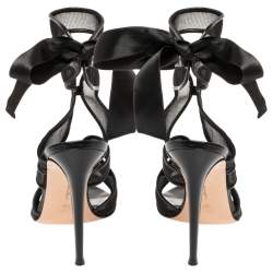 Pre Owned Gianvito Rossi Black Mesh And Leather Trim Ankle Wrap Sandals Size 38