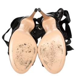 Pre Owned Gianvito Rossi Black Mesh And Leather Trim Ankle Wrap Sandals Size 38