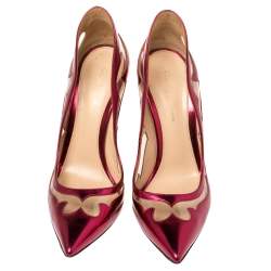 Pre Owned Gianvito Rossi Metallic Pink Leather and PVC Plexi Cut Out Detail Pointed Toe Pumps Size 39
