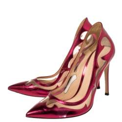 Pre Owned Gianvito Rossi Metallic Pink Leather and PVC Plexi Cut Out Detail Pointed Toe Pumps Size 39