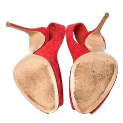 Pre Owned Gianvito Rossi Red Suede Leather Peep Toe Slingback Sandals Size 41