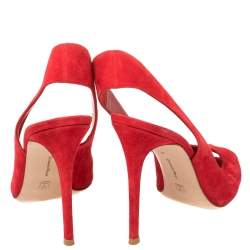 Pre Owned Gianvito Rossi Red Suede Leather Peep Toe Slingback Sandals Size 41