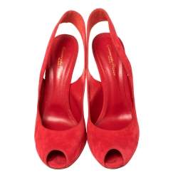 Pre Owned Gianvito Rossi Red Suede Leather Peep Toe Slingback Sandals Size 41