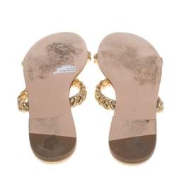 Pre Owned Gianvito Rossi Metallic Gold Leather Braided Double Band Slide Sandals Size 38