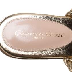 Pre Owned Gianvito Rossi Metallic Gold Leather Braided Double Band Slide Sandals Size 38