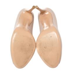 Pre Owned Gianvito Rossi Cream  Leather  Peep Toe Booties Size 40.5